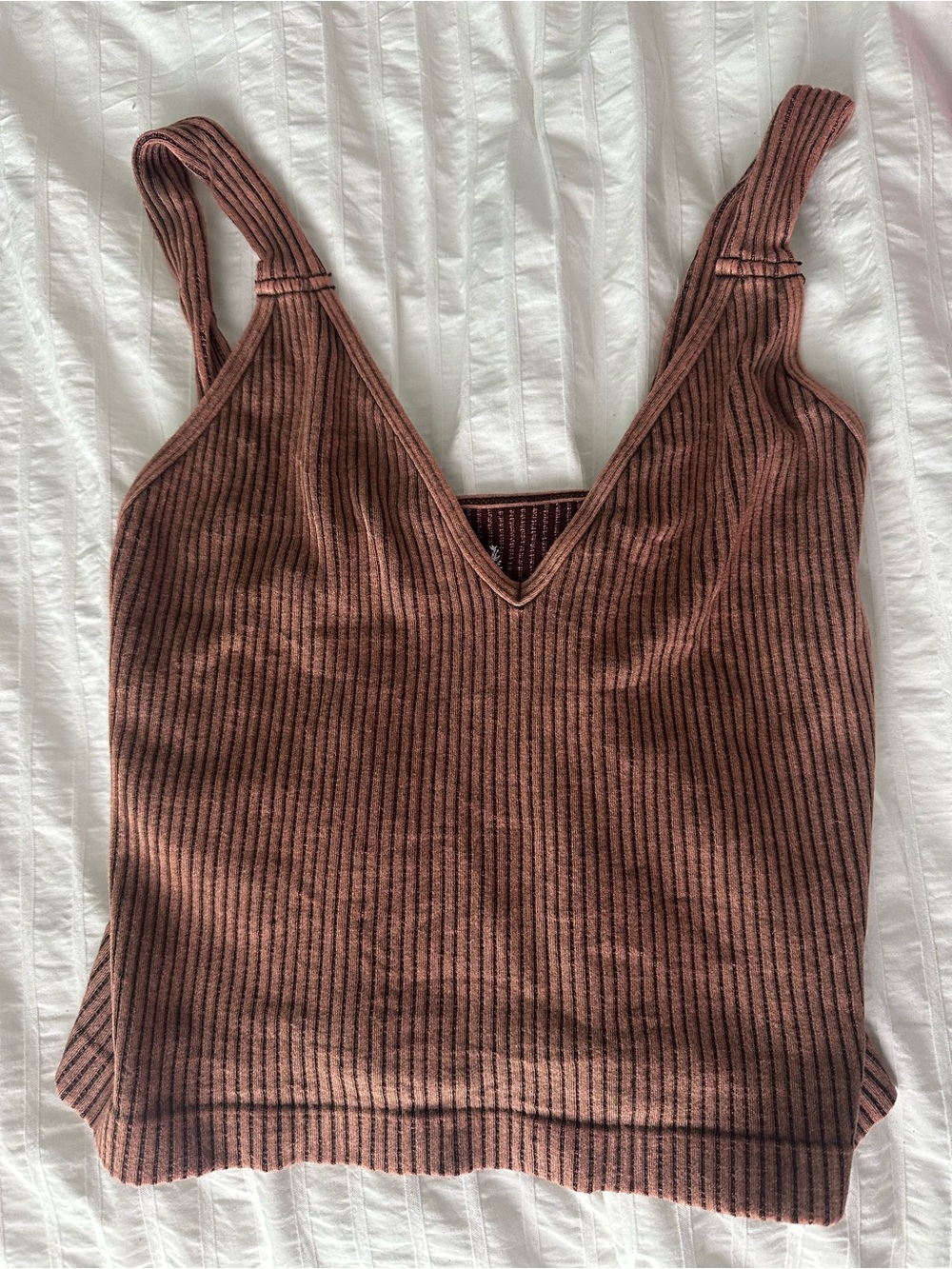 Free People Ribbed V-Neck Tank Top - Brown